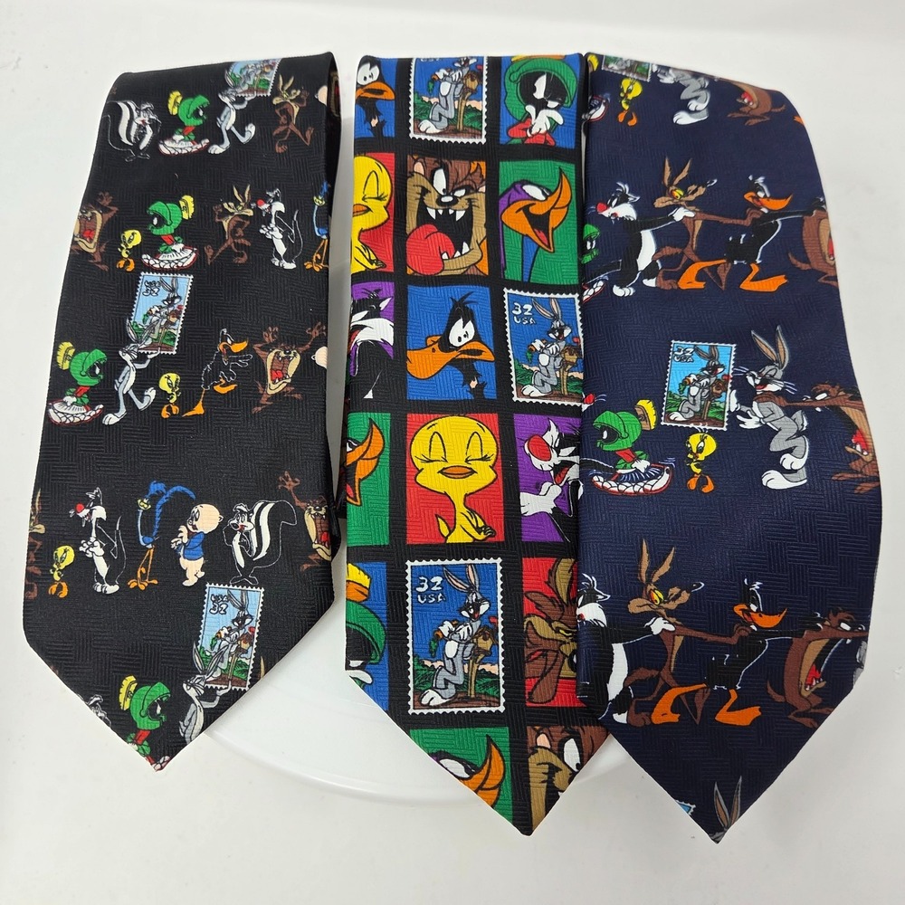VINTAGE 1997 LOONEY TUNES STAMP COLLECTION BLOCK TIES - 3 Ties
